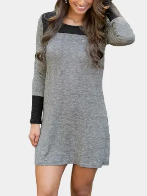 Wholesale Grey Round Neck Long Sleeve Mini Dress