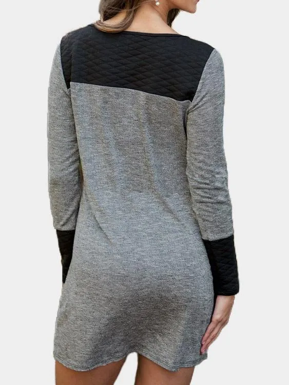 Wholesale Grey Round Neck Long Sleeve Mini Dress