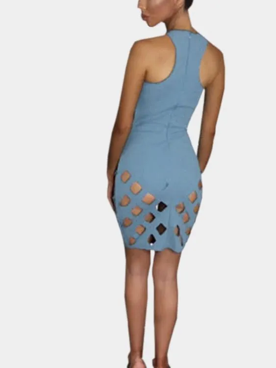 Wholesale Halter Sleeveless Plain Zip Back Hollow Cut Out Mini Dress