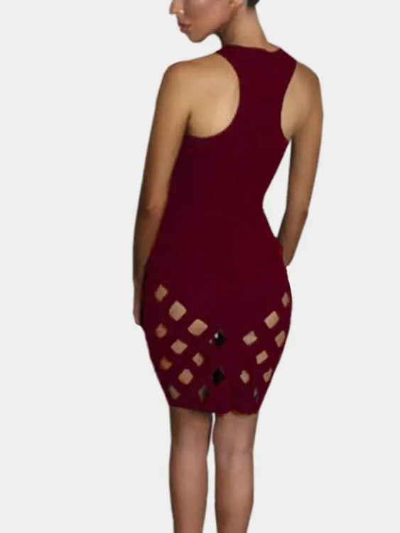 Wholesale Halter Sleeveless Plain Zip Back Hollow Cut Out Mini Dress