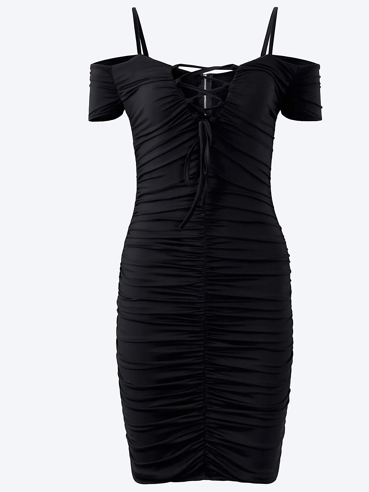 Wholesale Off The Shoulder Deep V Neck Short Sleeve Zip Back Mini Dress