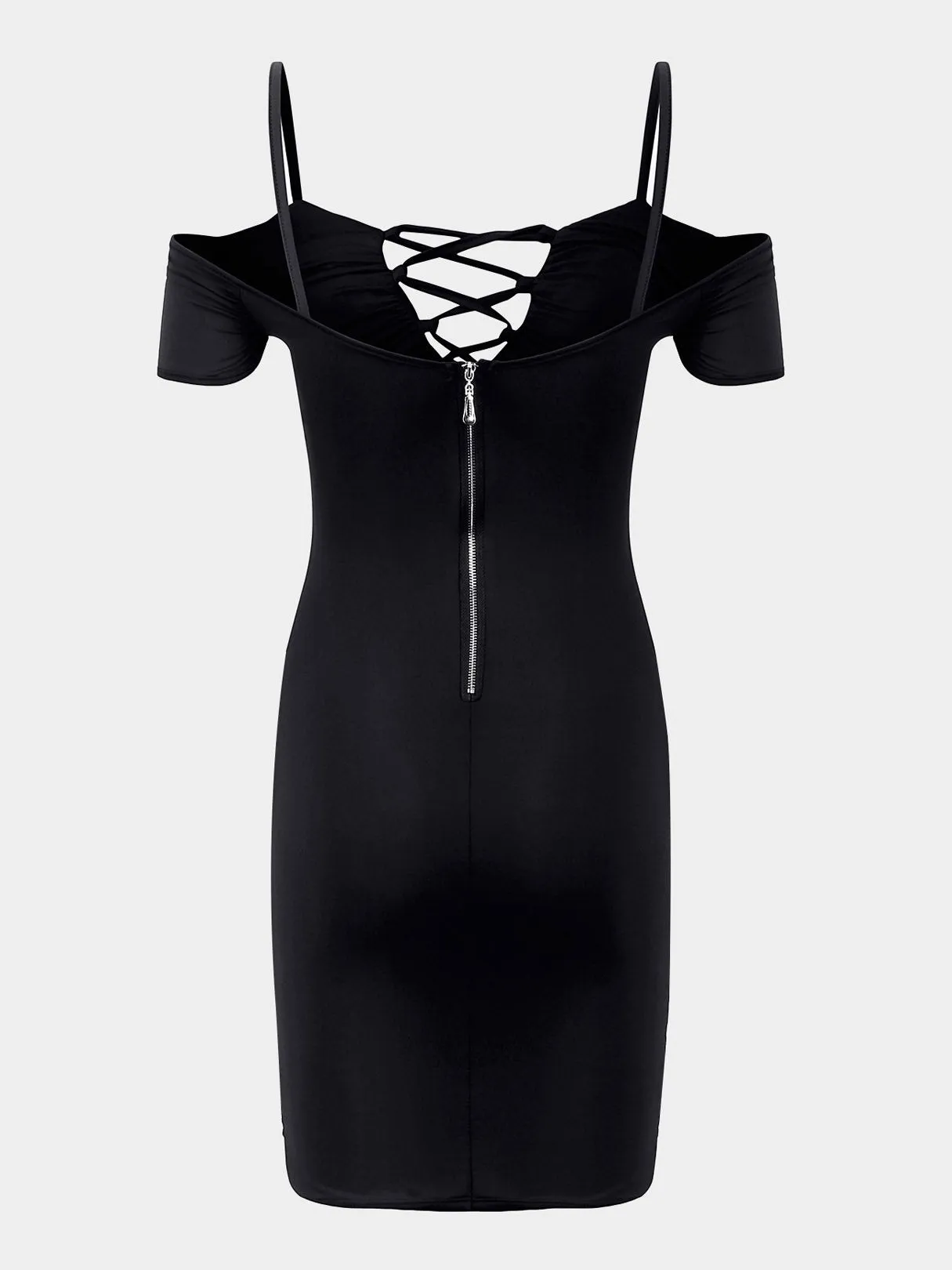 Wholesale Off The Shoulder Deep V Neck Short Sleeve Zip Back Mini Dress