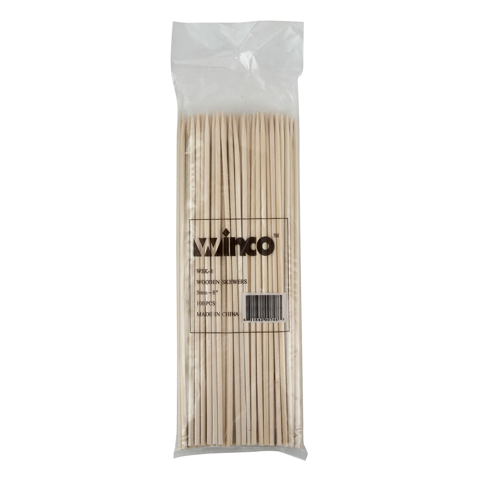 Winco 8" Round Compostable Bulk Bamboo Skewers (Winco WSK-08)