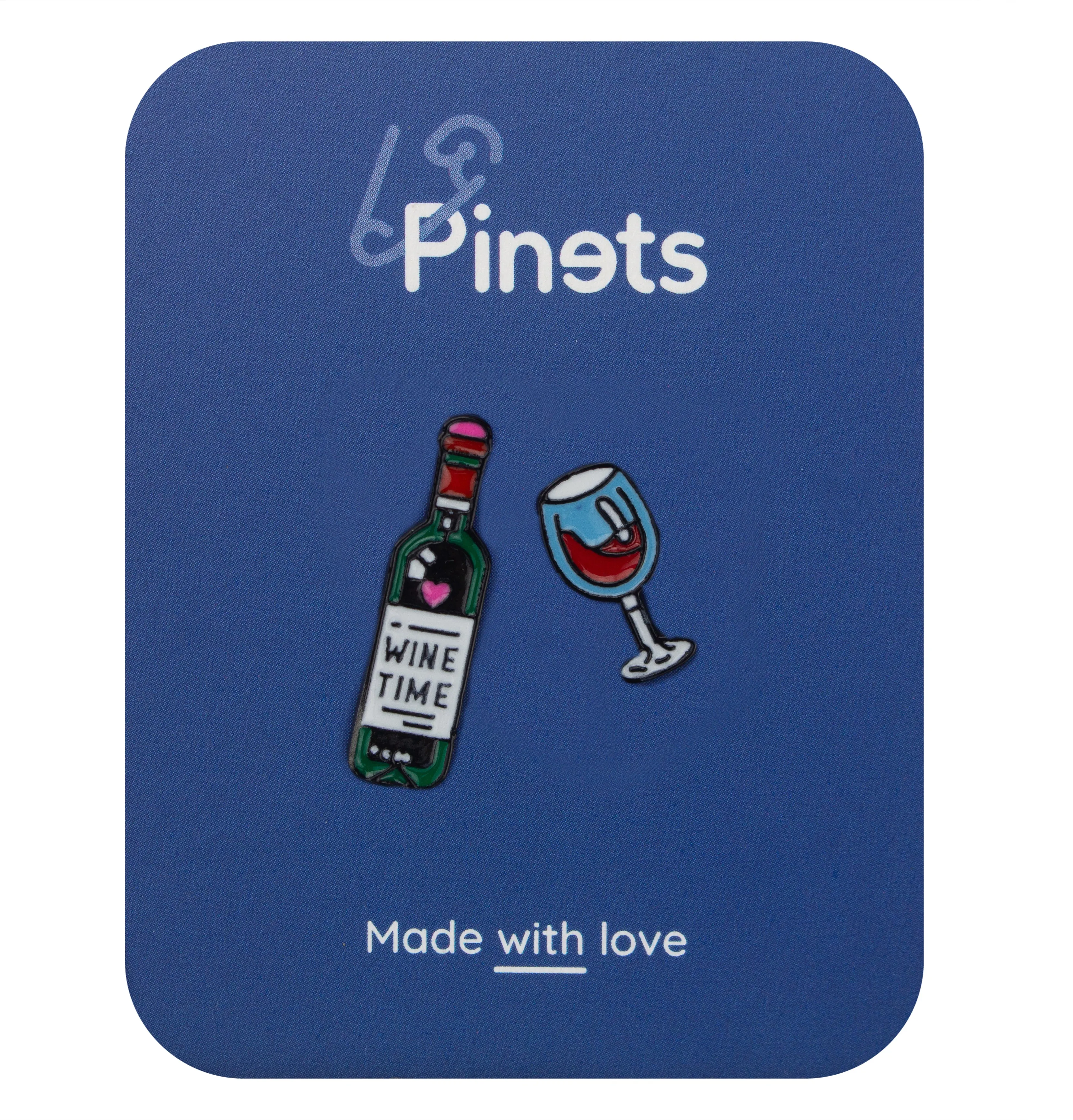 WINE TIME Glass and a Bottle of Wine Set of 2 Enamel Pins