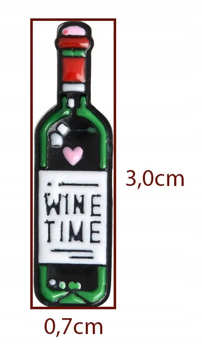 WINE TIME Glass and a Bottle of Wine Set of 2 Enamel Pins