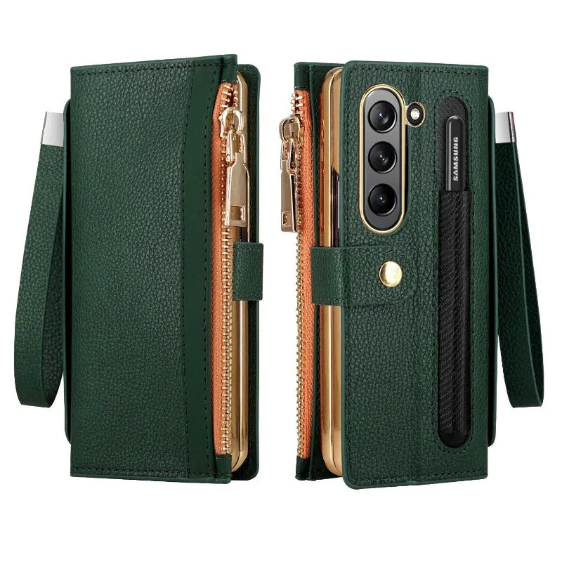 With S Pen Holder Leather Wallet Case For Samsung Galaxy Z Fold 5 4
