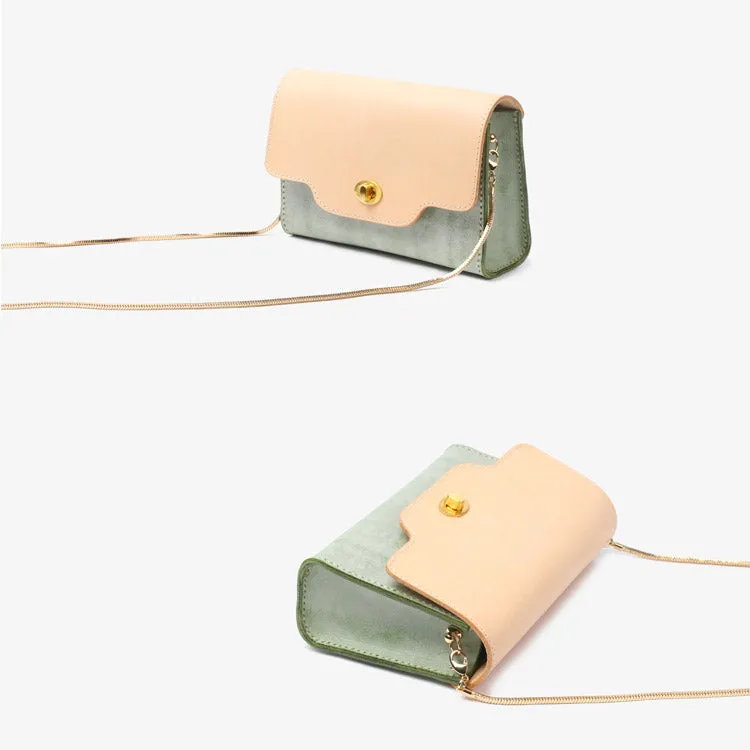 Womens Green Leather Chain Crossbody Purse Over The Shoulder Bags for Women