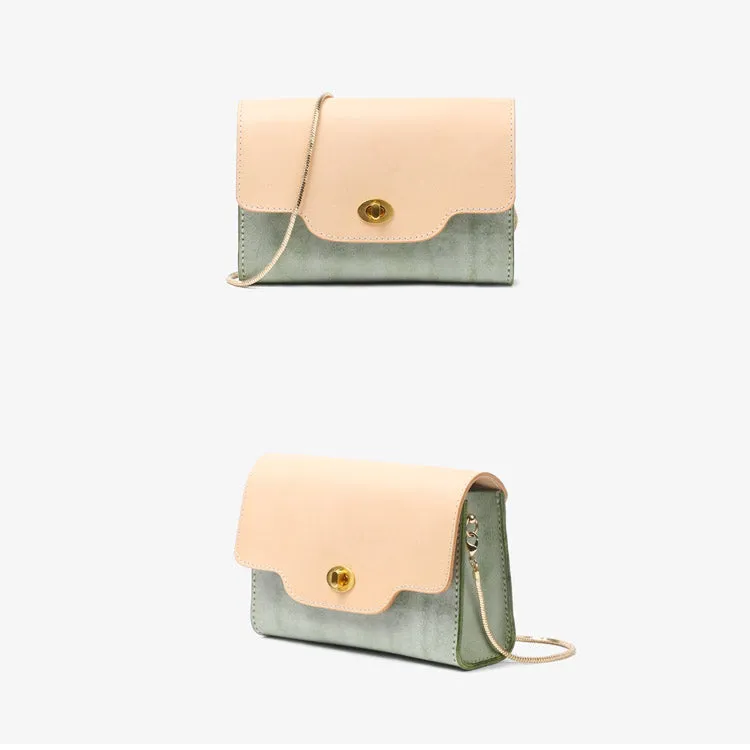 Womens Green Leather Chain Crossbody Purse Over The Shoulder Bags for Women