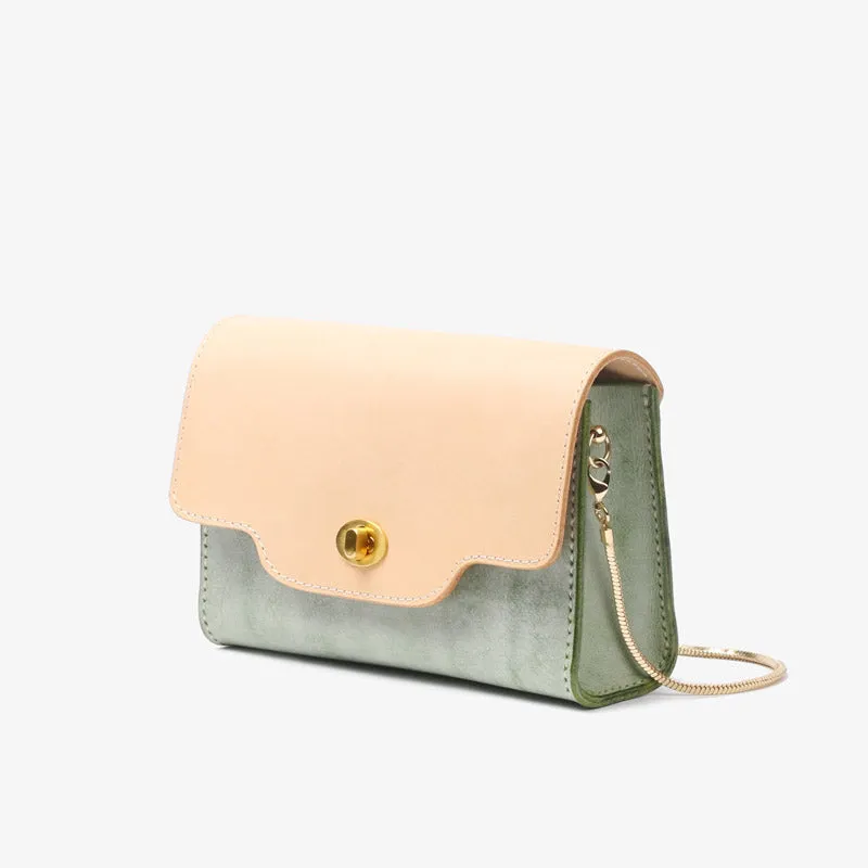 Womens Green Leather Chain Crossbody Purse Over The Shoulder Bags for Women