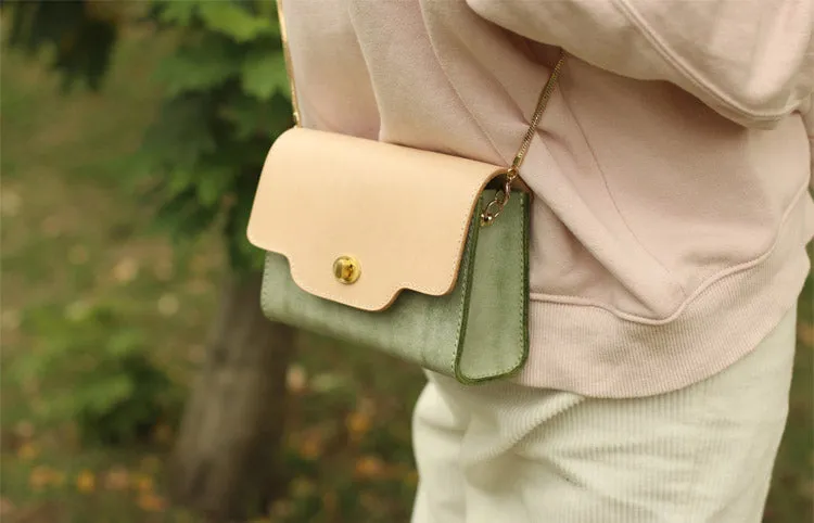 Womens Green Leather Chain Crossbody Purse Over The Shoulder Bags for Women