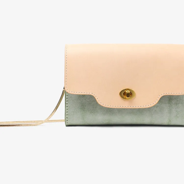 Womens Green Leather Chain Crossbody Purse Over The Shoulder Bags for Women