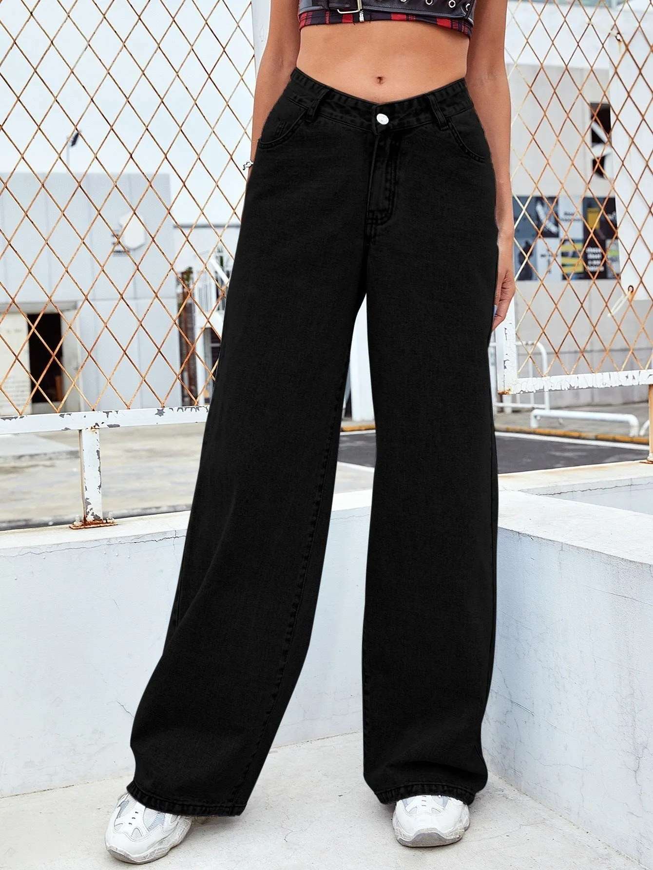 xiangtuibao New HOTan and NEWn Cross-Border  Hot Washed Denim Fashion Straight Trousers Jeans Women's Pants Wholesale