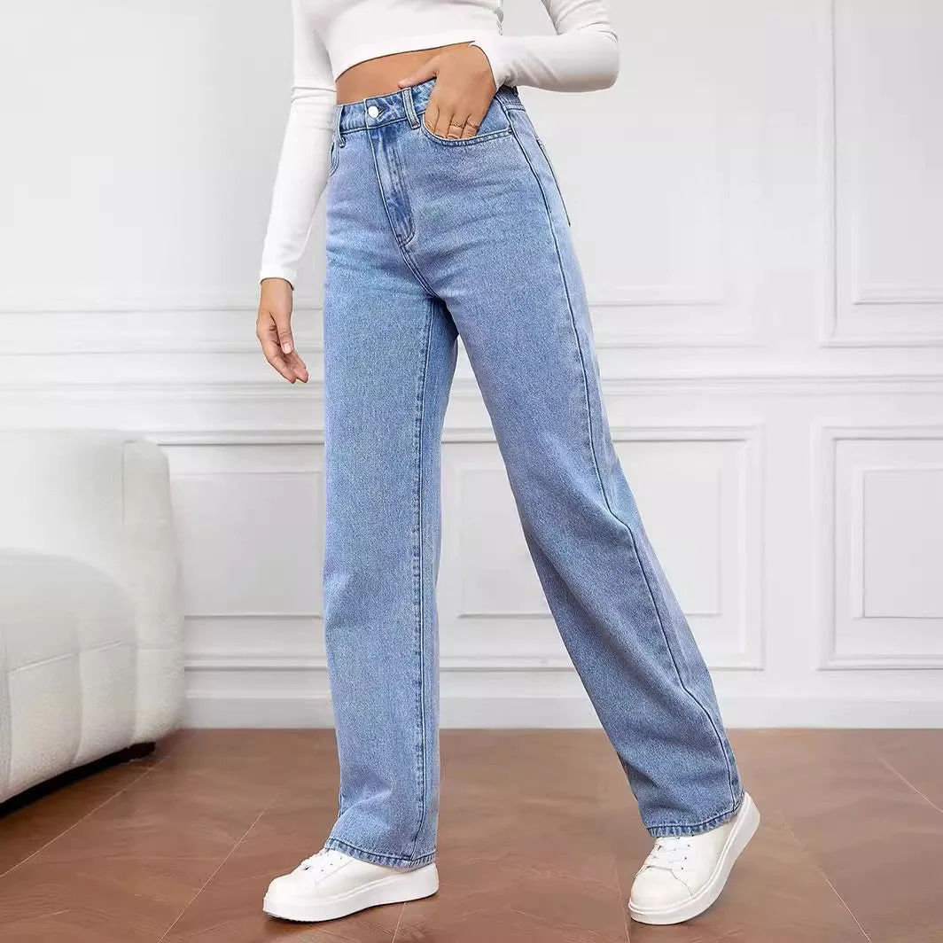 xiangtuibao New HOTan and NEWn Cross-Border  Hot Washed Denim Fashion Straight Trousers Jeans Women's Pants Wholesale